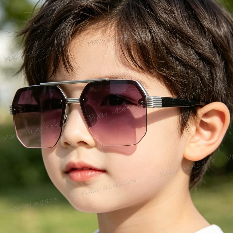 Retro Infantil Dupla Viga Quadrada Personalidade Meninos E Meninas Aviador Meia Armação Óculos De Sol