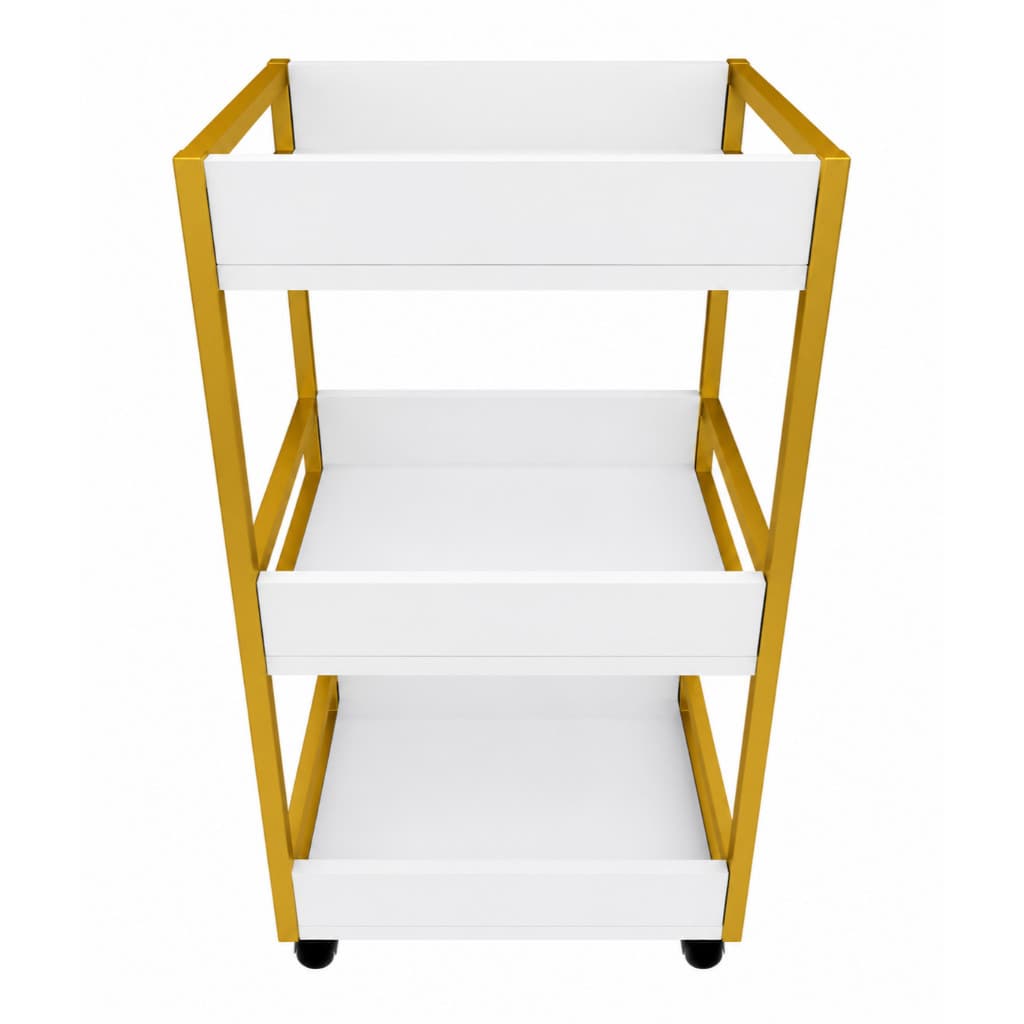 Carrinho Auxiliar Nail Desing Industrial Mdf Branco e Metalon para Salões - Spa - Clínicas