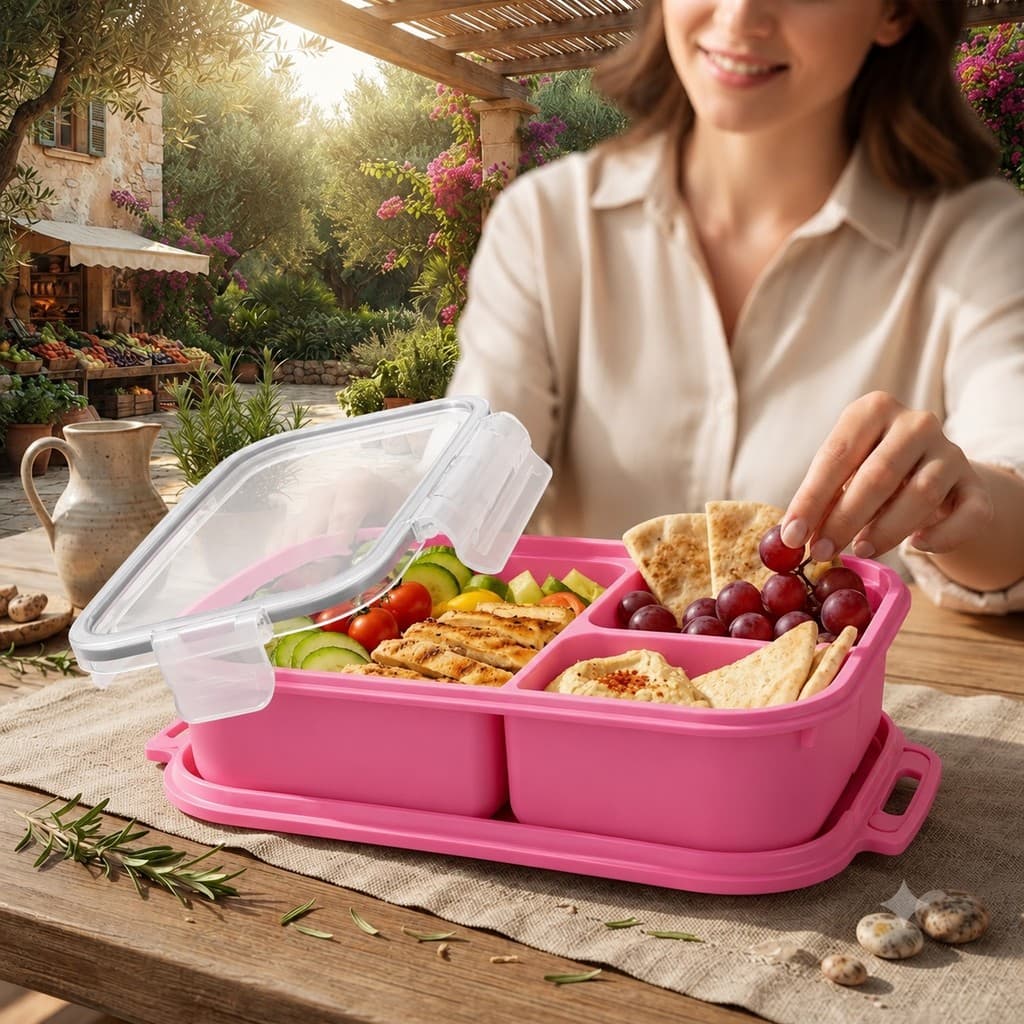 Marmita Hermética 1,2L 3 Divisórias Com Travas BPA Free Micro-ondas Freezer LP House Fendi