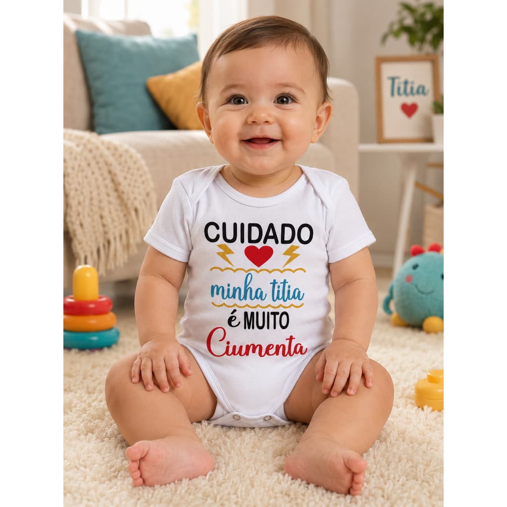 Body bebe frase titia ciumenta fantasia infantil menina e menino, Saída Maternidade