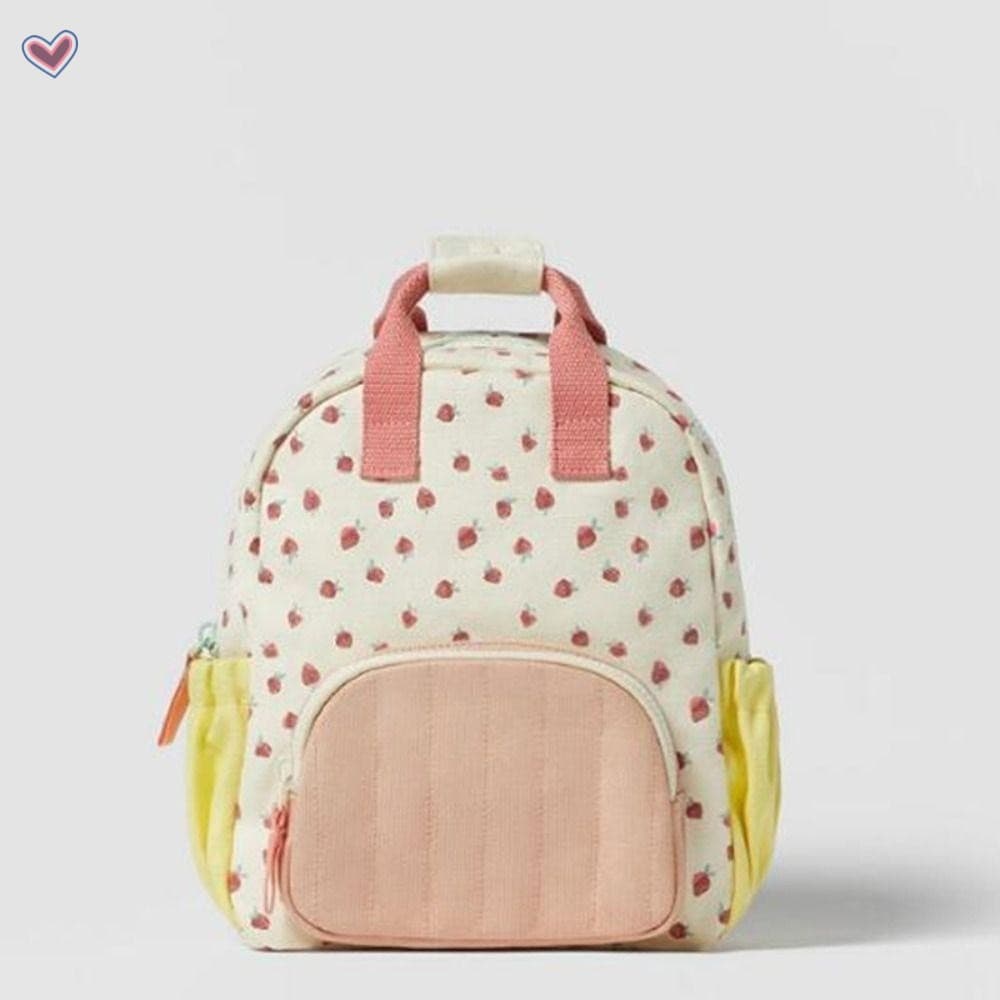 Mochila Escolar Colorida De Lona Com Estampa De Morango – Infantil Bordada Fofa Para Presente