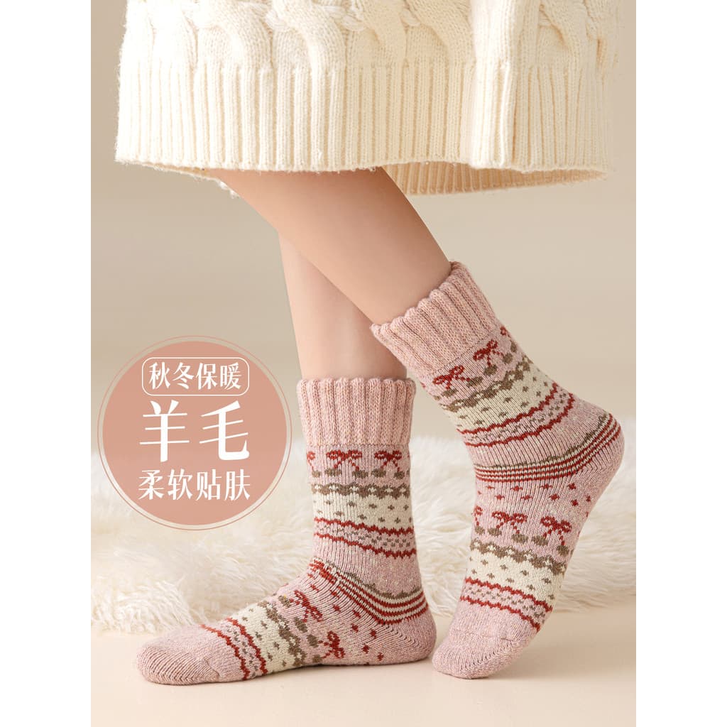 Meias de lã femininas outono inverno Mid-Tube engrossado forro de lã meias de algodão inverno quente Cashmere Melade Ret