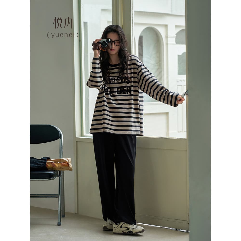 Yue interior com almofada no peito pijamas de uma peça feminino primavera outono puro algodão manga comprida Plus Size L