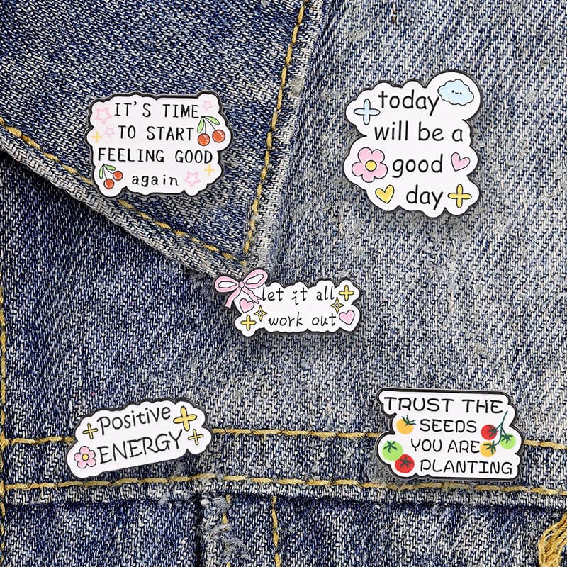 Energia Positiva Flor Inspirador Texto Esmalte Broche Moda Acessórios De Roupas Mochila Crachá Jóias Presente