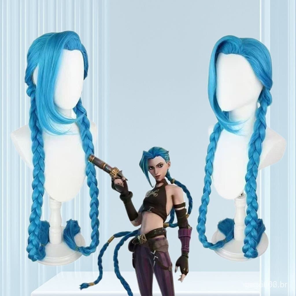 Arcane: League of Legends Rumble Lolita Jinx Peruca de Cosplay de Anime com Couro Cabeludo Simulado Tipo T Integrado