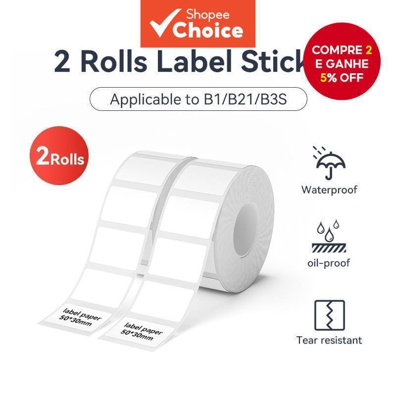 Compatível com etiquetas térmicas NIIMBOT B21 B1, 50x30mm, 2 etiquetas/rolo, 230 rolos no total para impressora de