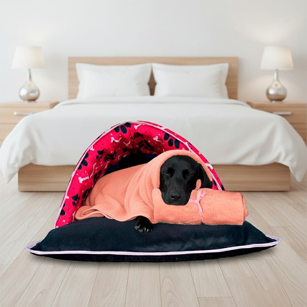 Kit Saco de Dormir Pet Impermeável Téo 02 pçs Azul com Manta Avelã