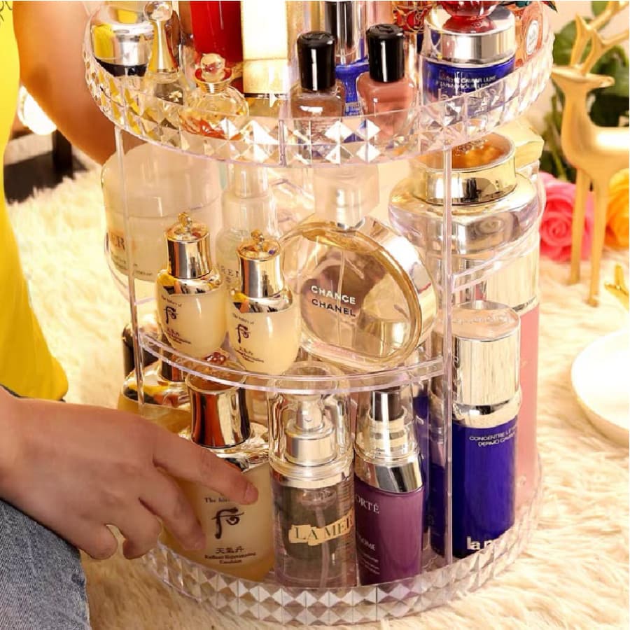 Organizador de Maquiagem Giratório 360º 3D Diamantado - Acrílico Resistente
