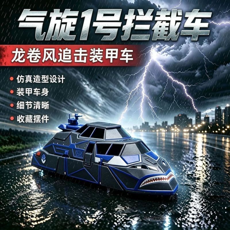 Ciclone de carro Interceptor Tornado No. 1 coleção de modelos de impressão 3D móvel menino brinquedo carro crianças brin
