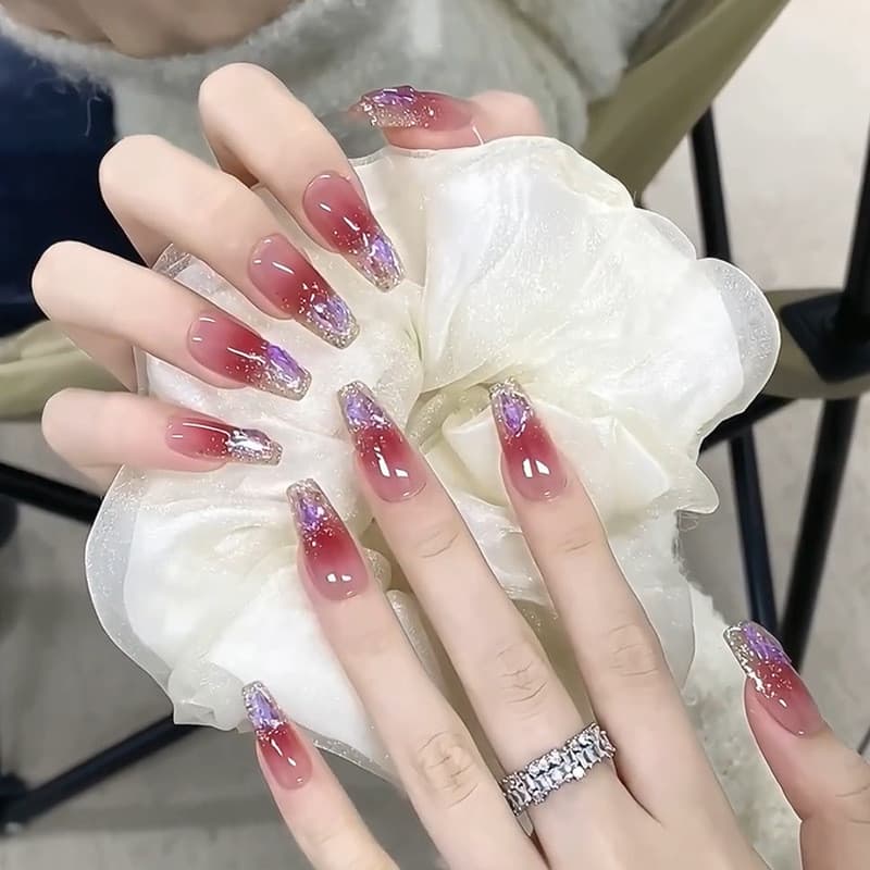 Suave branco Strobe diamante Manicure Blush Glitter gelo transparente longo usar unhas falsas adesivos de unhas Ballet u