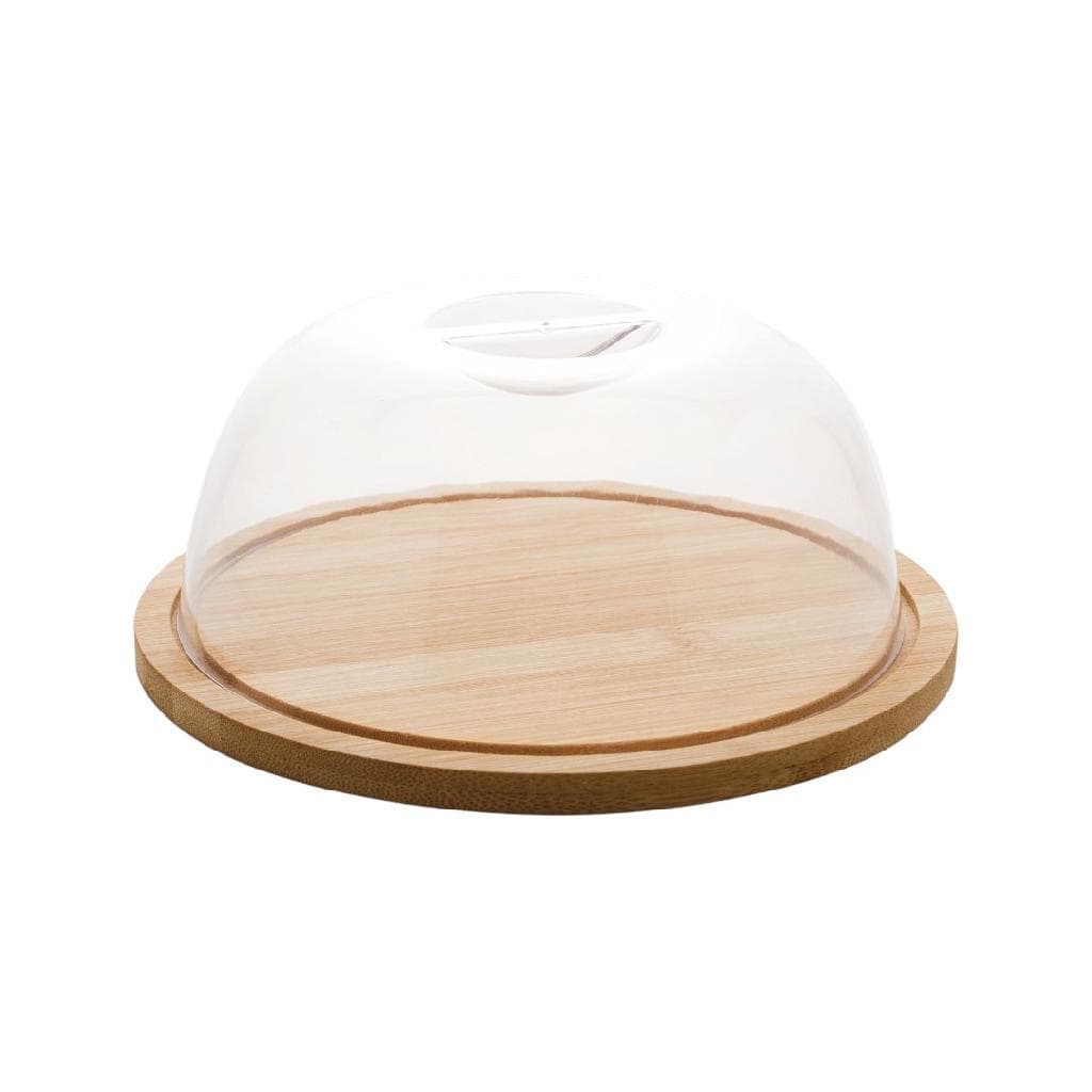 Queijeira De Bambu Com Tampa Transparente 18,5cm Prática Para Mesa Posta E Conservar Frios