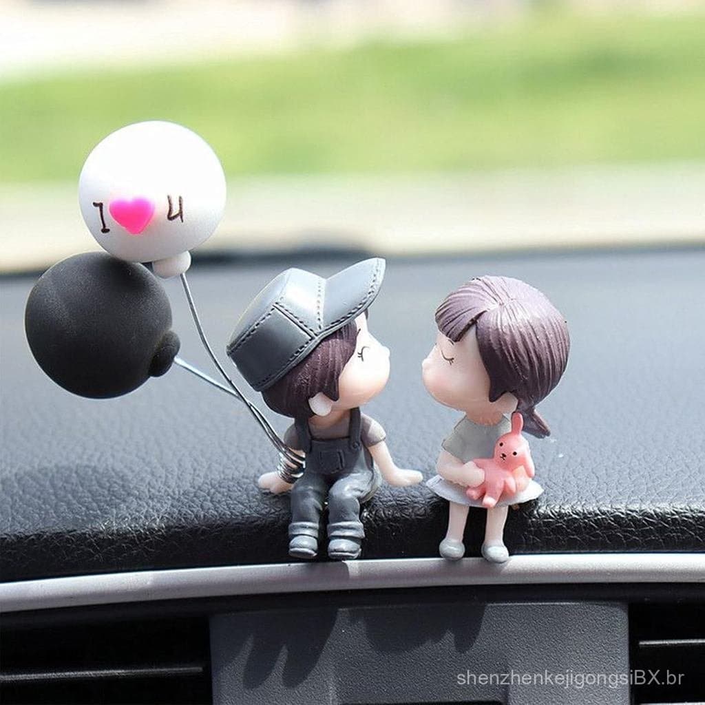 Enfeite de Carro com Design de Casal Fofo em Estilo Cartoon - Decorações para Painel de Carro, Acessórios para Mesa de E