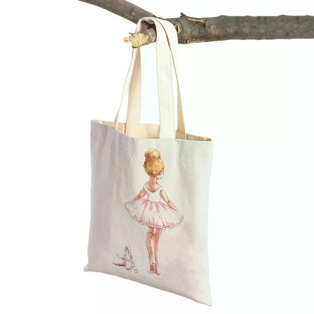 Novo estilo ballet menina ballet menina impressa bolsa de lona bolsa de ombro dobrável sacola de compras.20260721