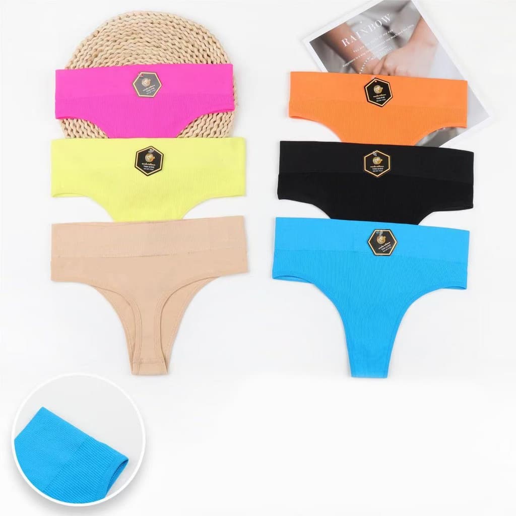 Kit 5 Calcinhas Feminina Tanga Microfibra Sem Costura – Cós 5cm Canelado Vertical Moda Íntima