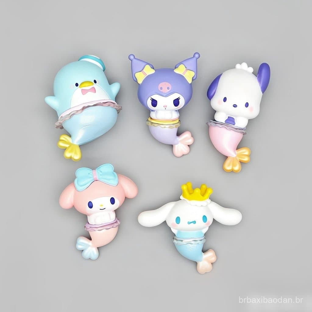 Novo brinquedo de decoração em PVC com 5 tipos de sereias e cães de orelhas grandes, estilo cartoon, para comércio exter