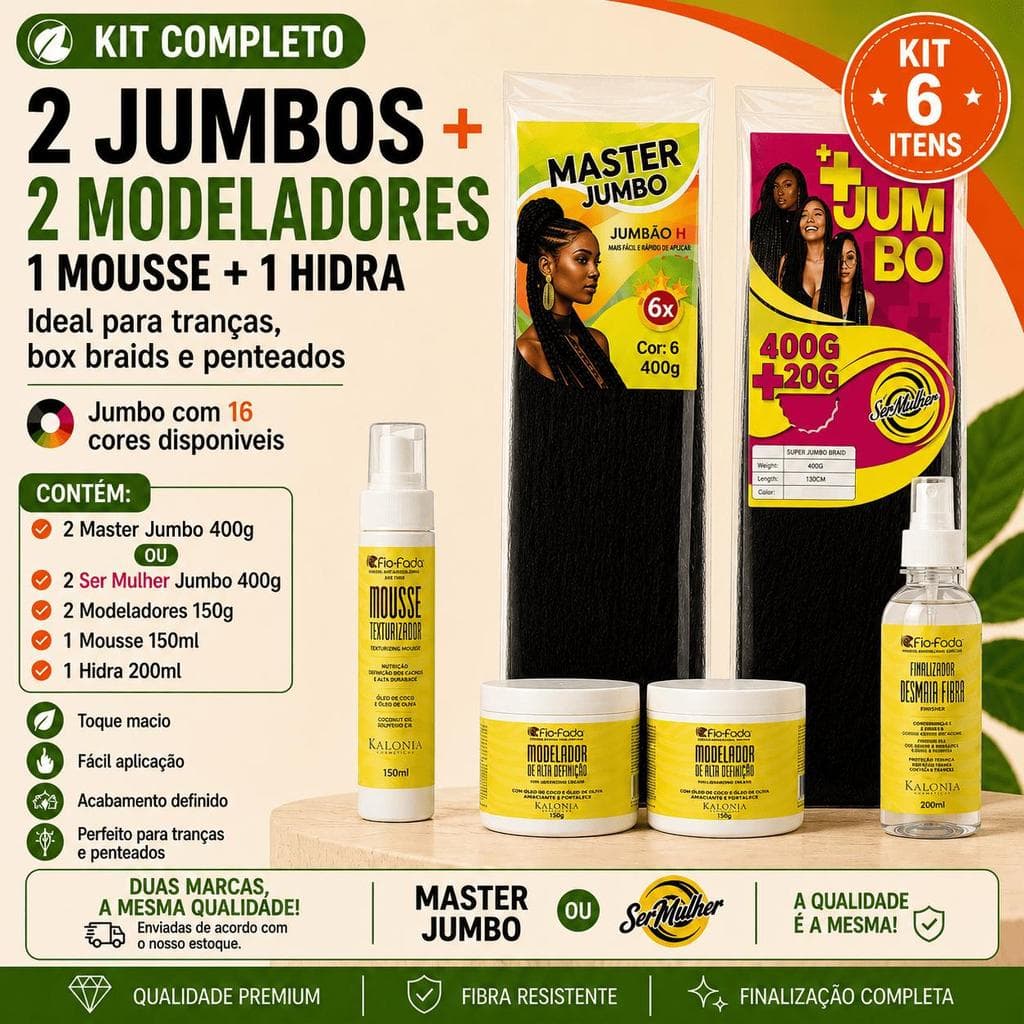 Kit 2 Jumbo Para Trança + 2 Pomadas 150g + Mousse Modelador + Hidra