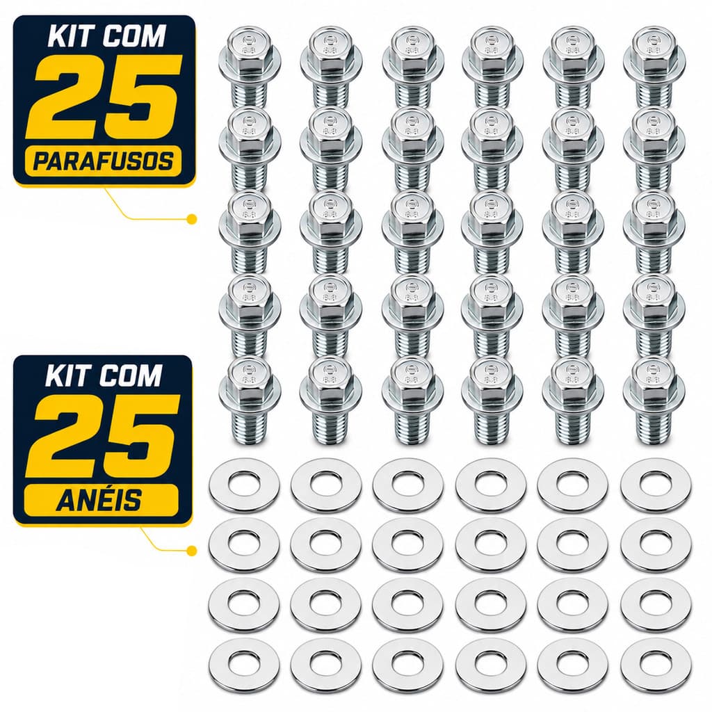 Kit 25 bujão cárter óleo CG125 CG150 CG160 YBR125 CRF250F Bros ML125 RD135 todos os modelos com arruela de alumínio