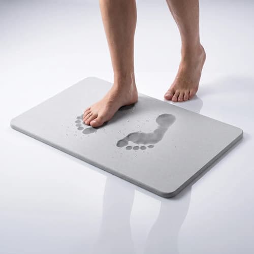 Tapete Banheiro Pedra Diatomita Antiderrapante Absorvente Cinza Lisa
