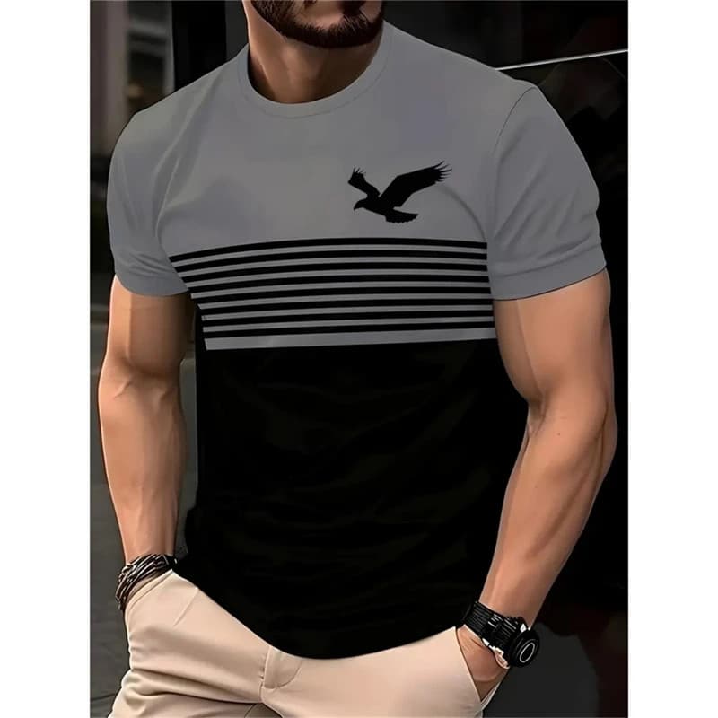 Camisetas Gráficas Listradas De Moda Simples Para Homens Verão Casual Manga Curta Impressas Em 3D Soltas Respiráveis Uso