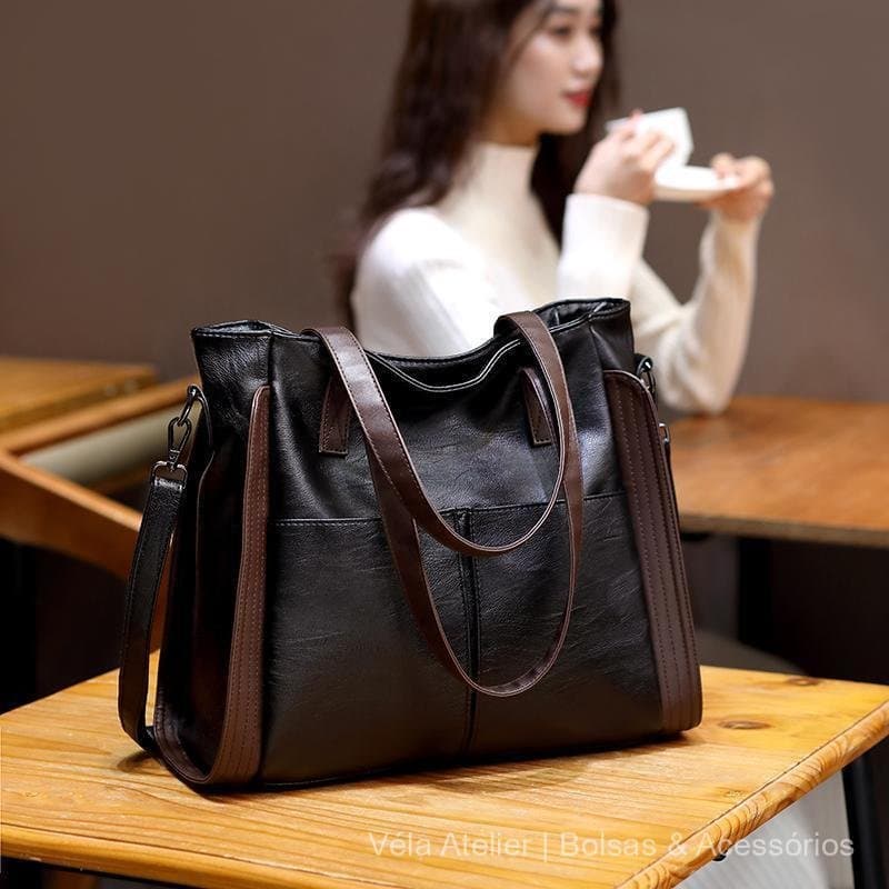 Bolsa Feminina Grande Tote Couro PU Espaçosa Ombro Transversal Trabalho Faculdade
