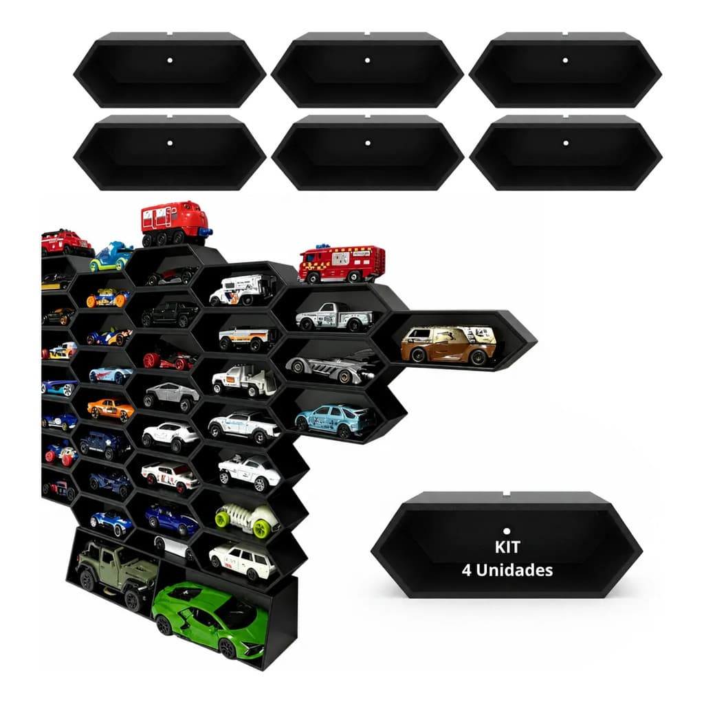 Organizador Expositor Hot Wheels De Parede 4 Módulos Para Carrinhos Colecionáveis