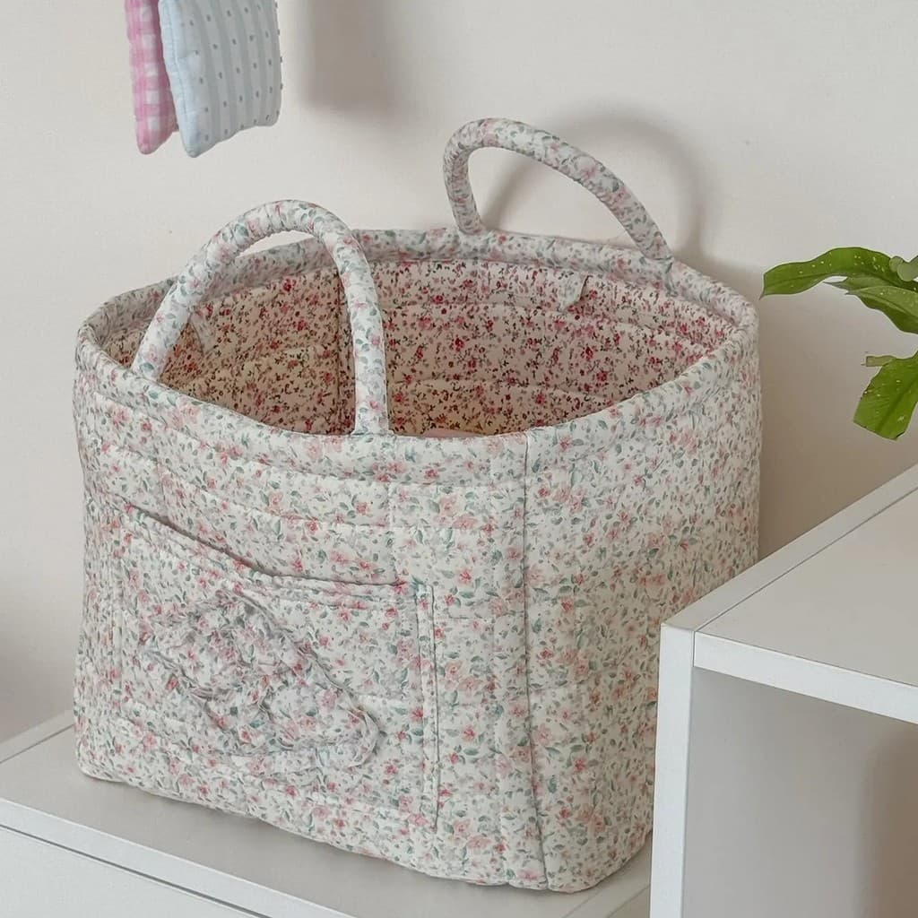 Cesto Organizador para Carro, Cesto Acolchoado de Tecido Floral para Roupas, Brinquedos e Cobertores, Organizador para P