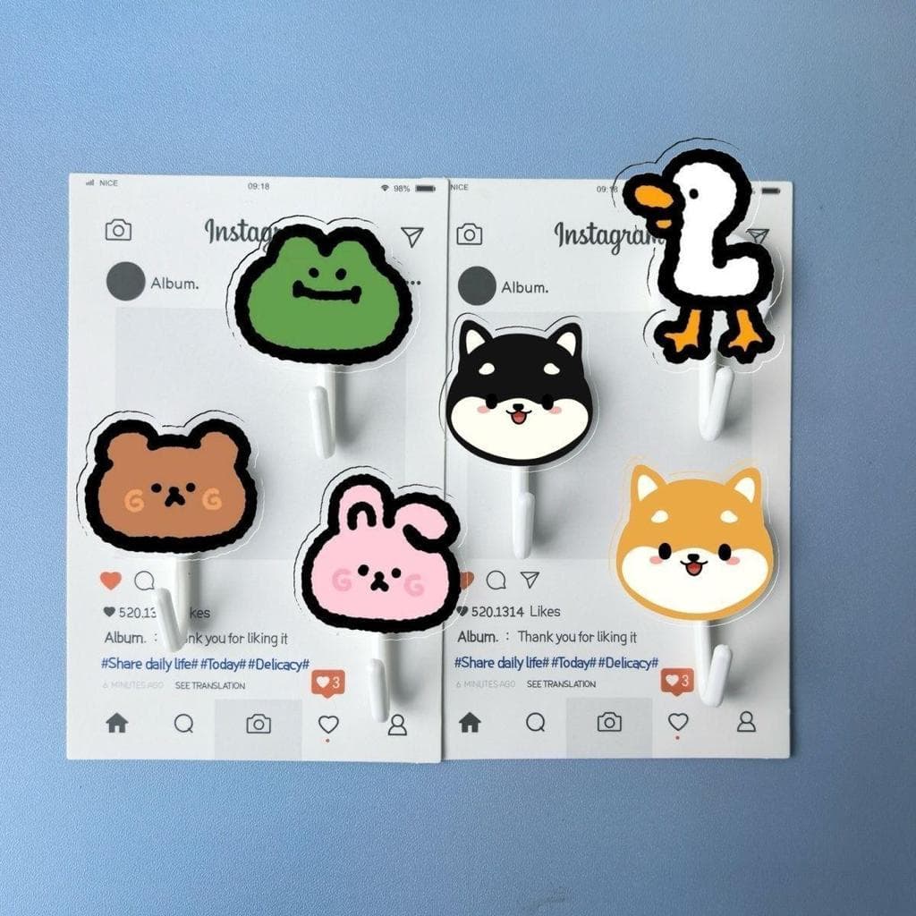 Simples pintado à mão Shiba Inu urso coelho pato sapo gancho sem perfuração parede bonito decorativo pequeno gancho