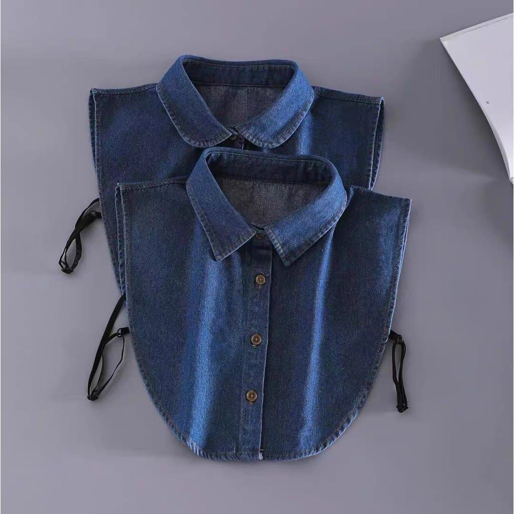 Gola falsa feminina All-Match primavera outono inverno Retro Extra grande Denim gola pontiaguda camisa de poupança gola
