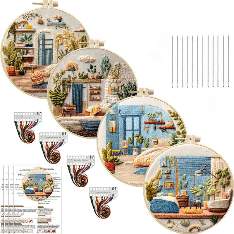 Kits De Material De Bordado DIY Para Iniciantes , Incluindo Agulhas , Linhas , Kit Inicial , Arte Em Ponto Cruz Presente