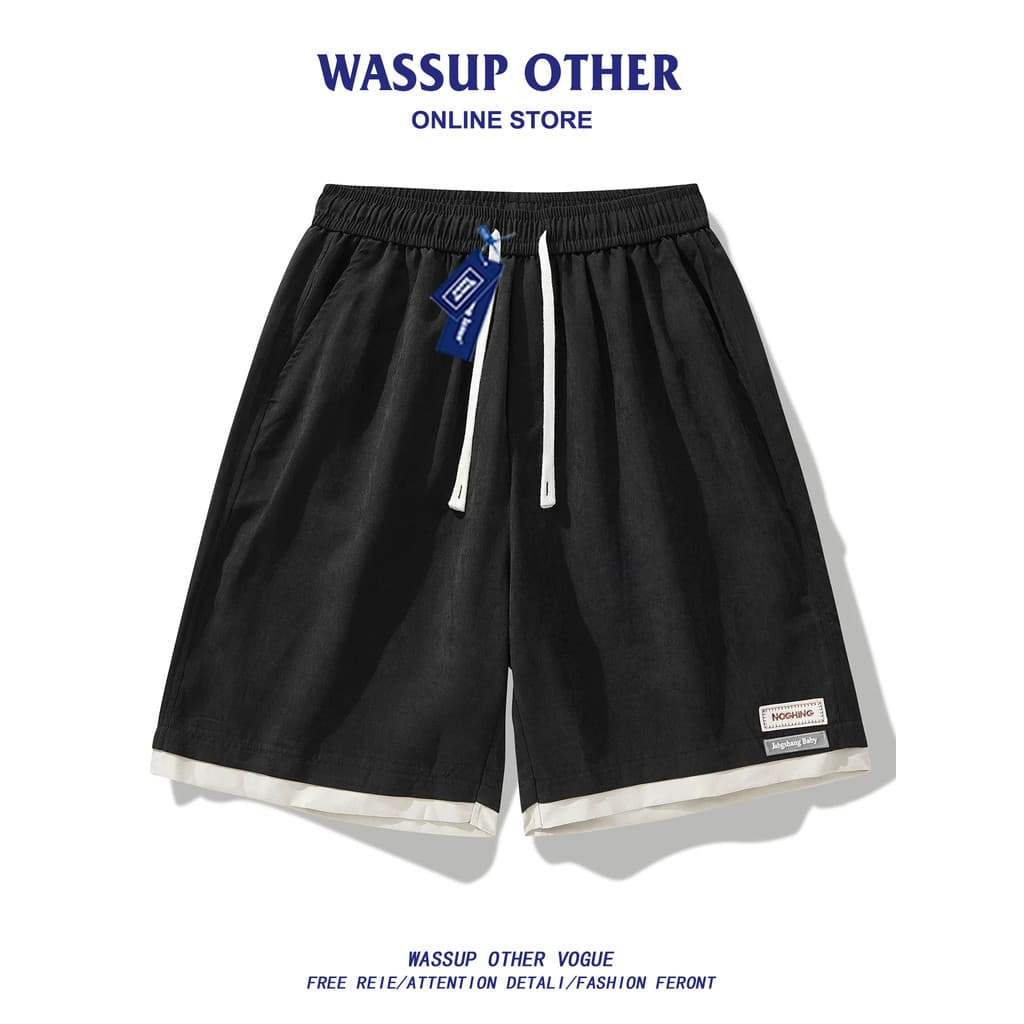 WASSUP OUTRO Americano Retro Falso Calças de Cinco Pontos Masculino Verão High-End Ruffian Bonito Shorts de Perna Larga