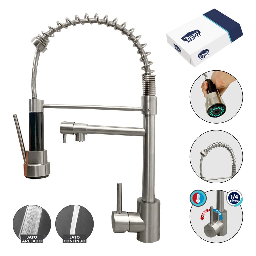Torneira Gourmet Monocomando Metal DUO ESCOVADA Mesa Smart