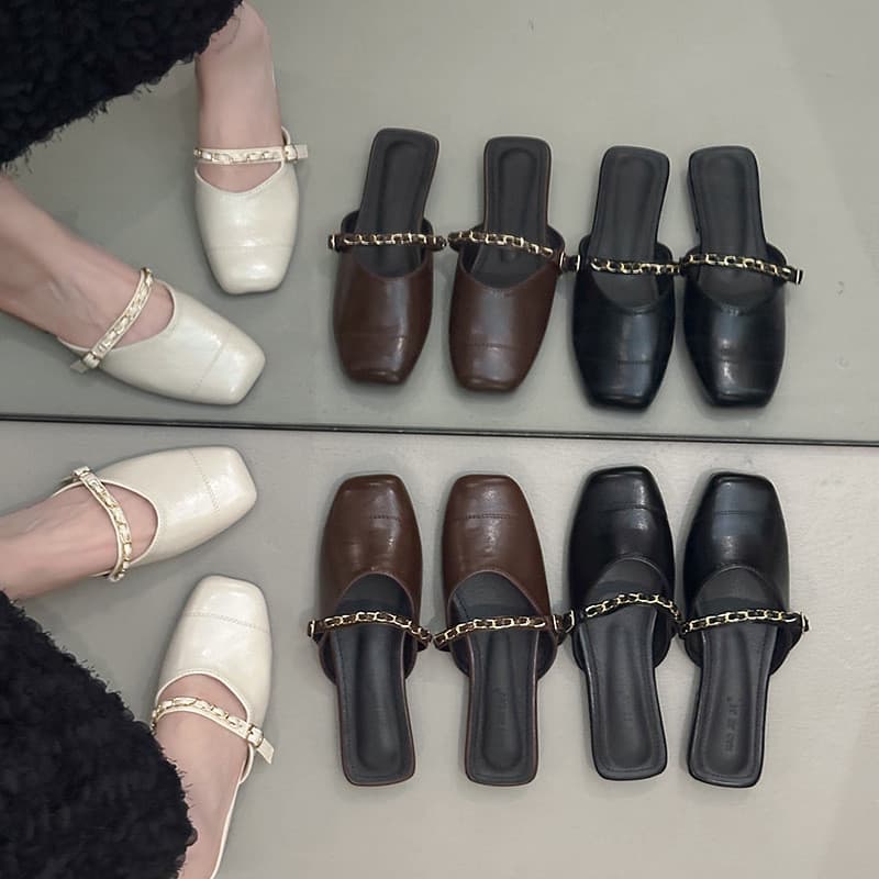 3 cores sapatos femininos meia chinelos deslizamento versão coreana Baotou corrente plana sandálias de moda exterior Wea