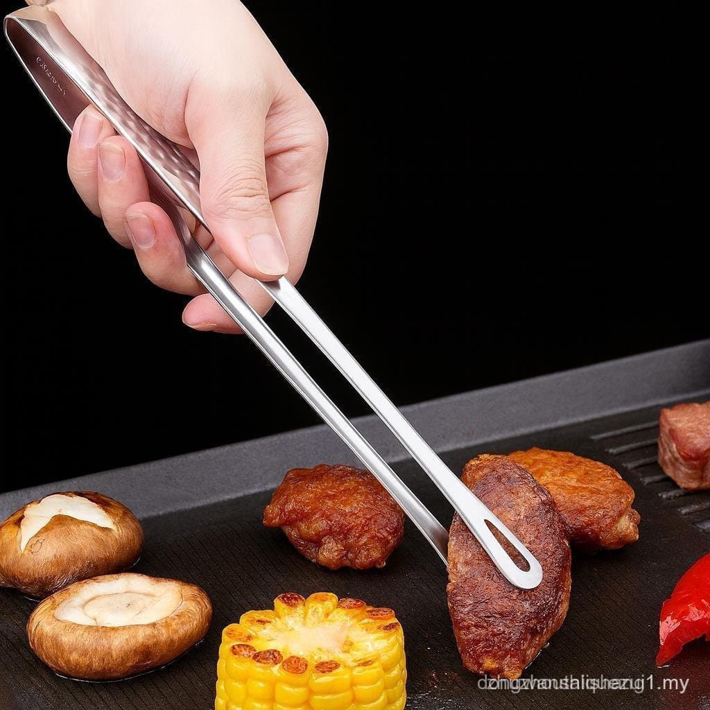 Pinça de Aço Inoxidável para Churrasco Coreano, Resistente à Ferrugem, com Cabos Ergonômicos para Bife, Salada, Vegetais