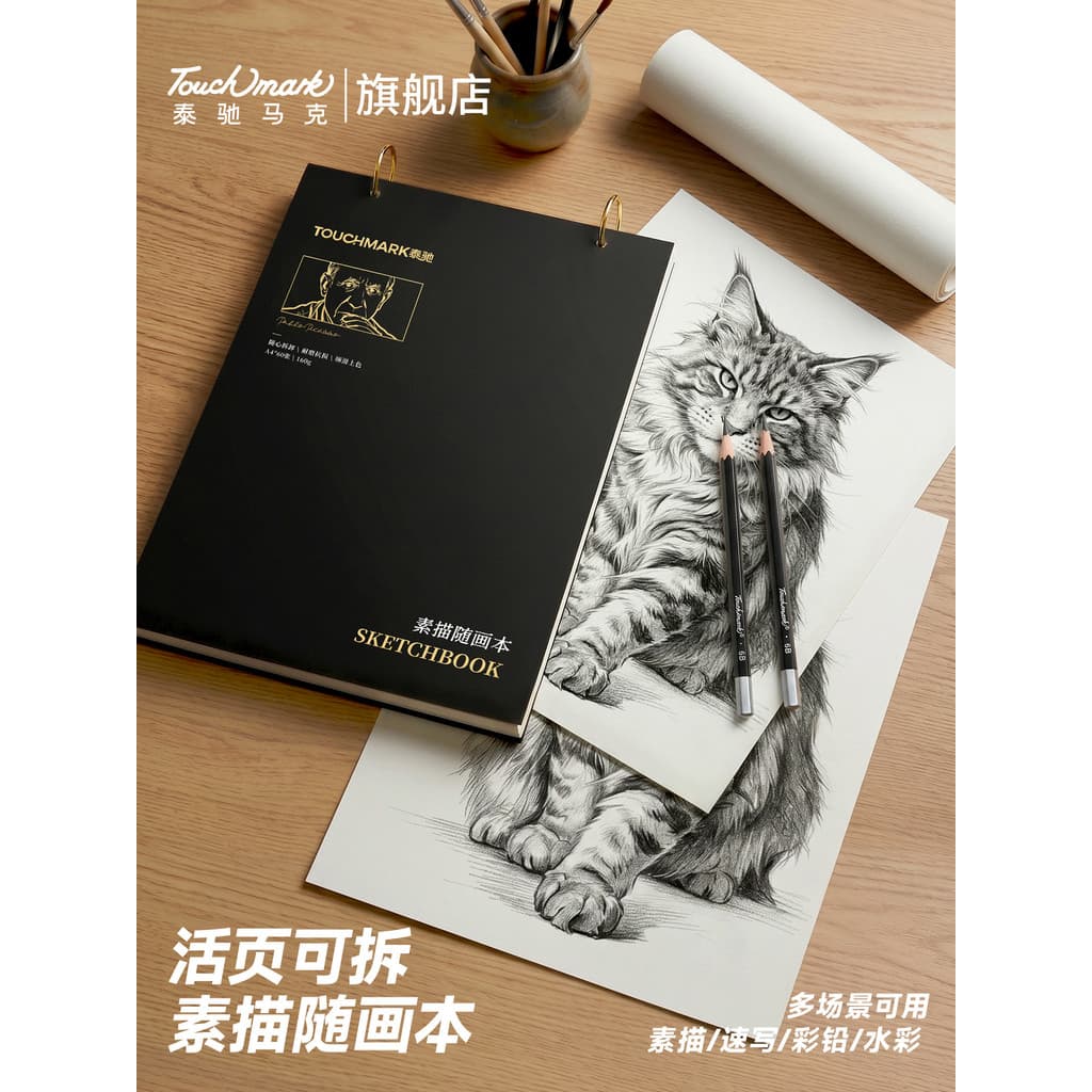 Touchmark Black Gold Sketchbook A4 Bobina Livro de desenho Sketchbook Estudantes de arte Desenho dedicado Sketchbook Liv