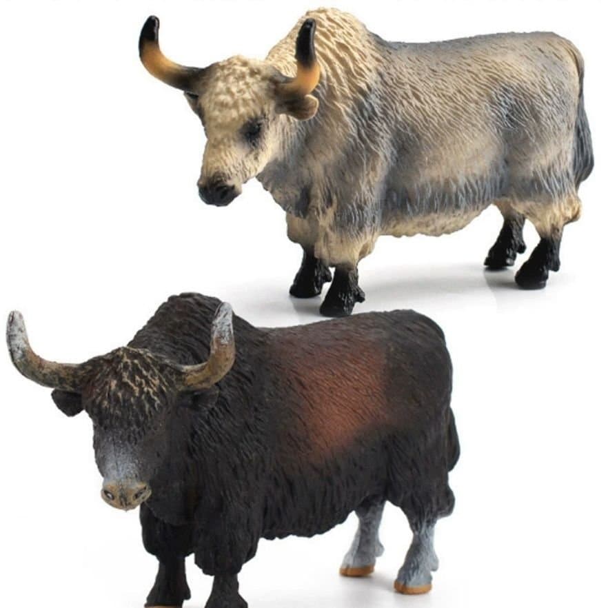 Modelo de animal iaque para mesa de areia de fazenda, simulando gado selvagem de pelo comprido de planalto, figura educa