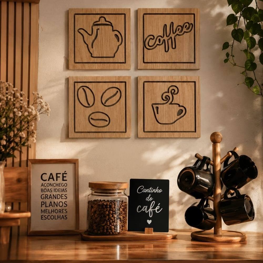 Kit 4 quadros decorativos cantinho do café envio rápido