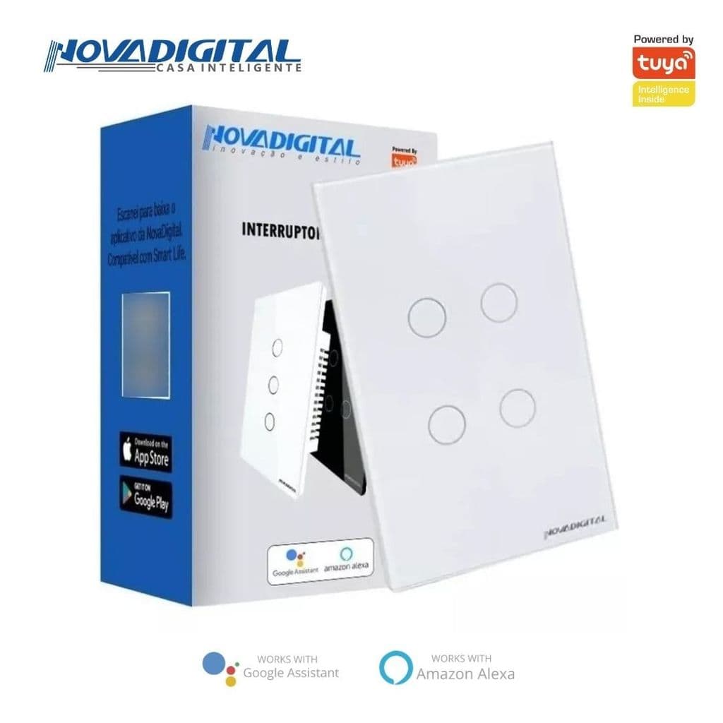 Interruptor Inteligente Touch Wi-Fi 4 Botões Lite Branco Nova Digital - 4x2