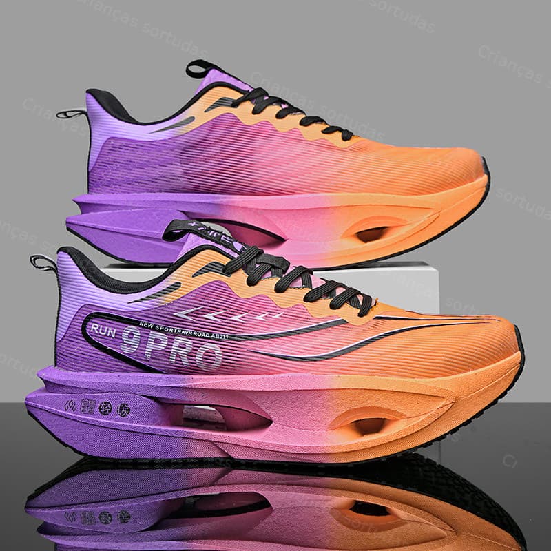 Sapatos esportivos masculinos femininos de sola grossa oco respirável antiderrapante absorção de choque estudante mediçã