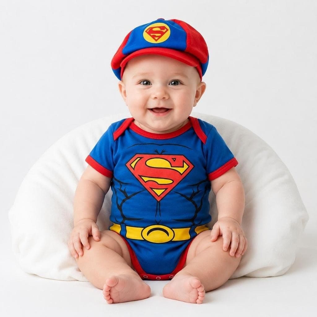 Body Bebê Superman Fantasia Temática Com Boina Mesversário