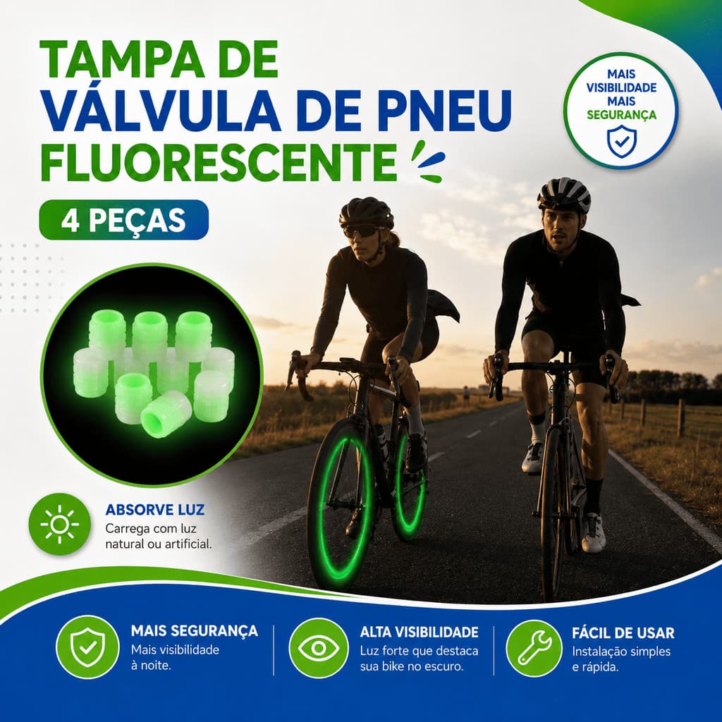 KIT 4/8/12 Tampa Da Válvula Do Pneu Fluorescente Luminosa p/ Carro Moto Bike Brilhante Decoração Acessórios