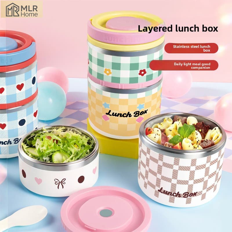 Lancheira portátil de camada única e dupla de aço inoxidável 304 Bento Box/com caixa de tempero de imersão + utensílios