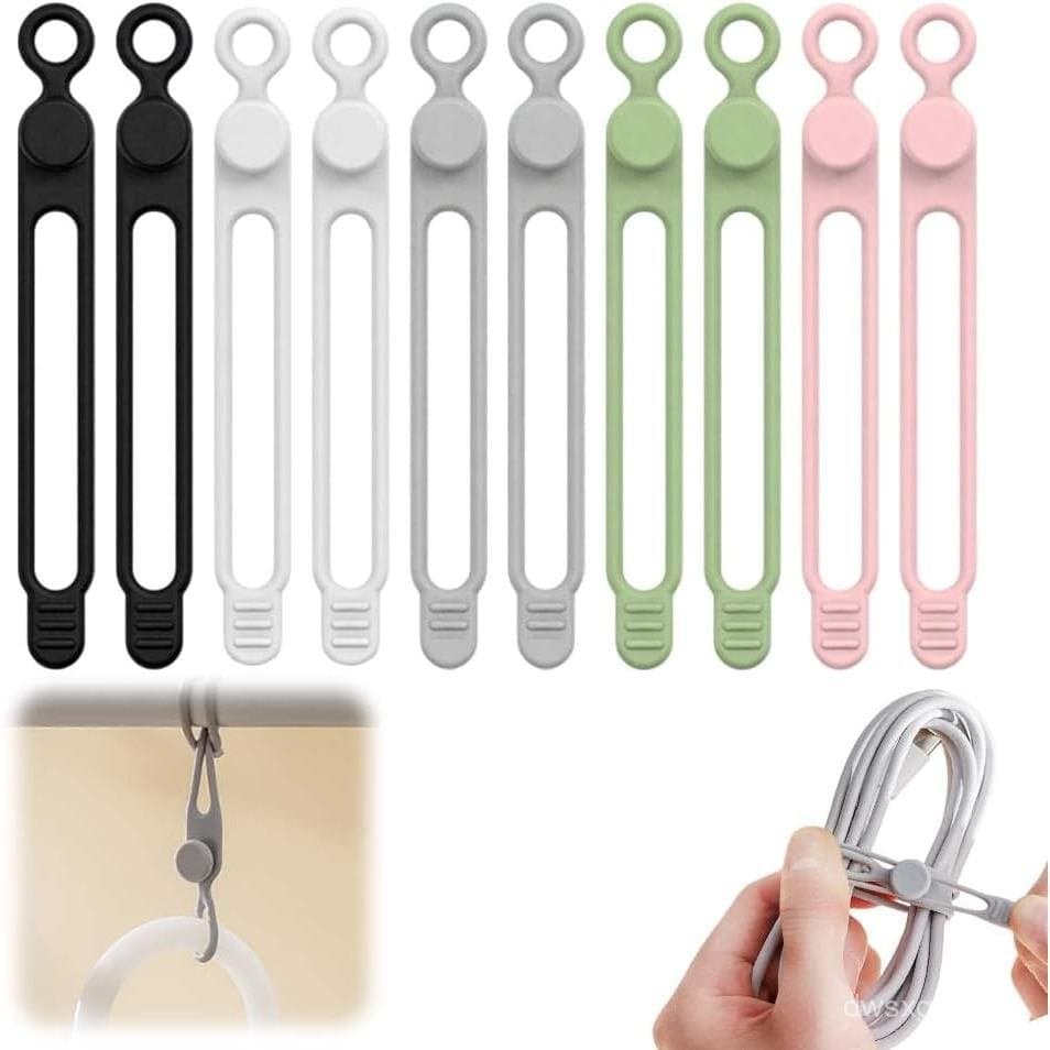 Organizador de Cabos de Dados 10PC, Laços de Silicone Reutilizáveis para Gestão de Cabos, Organizador Elástico Multifunc
