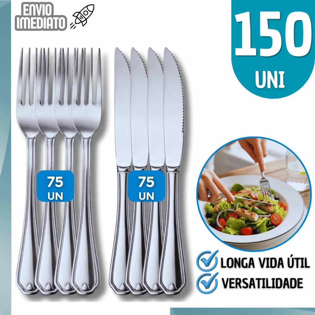 Kit Garfo e Faca Inox Alta Durabilidade Kit Para Restaurante Casa Nova Mesa Elegante