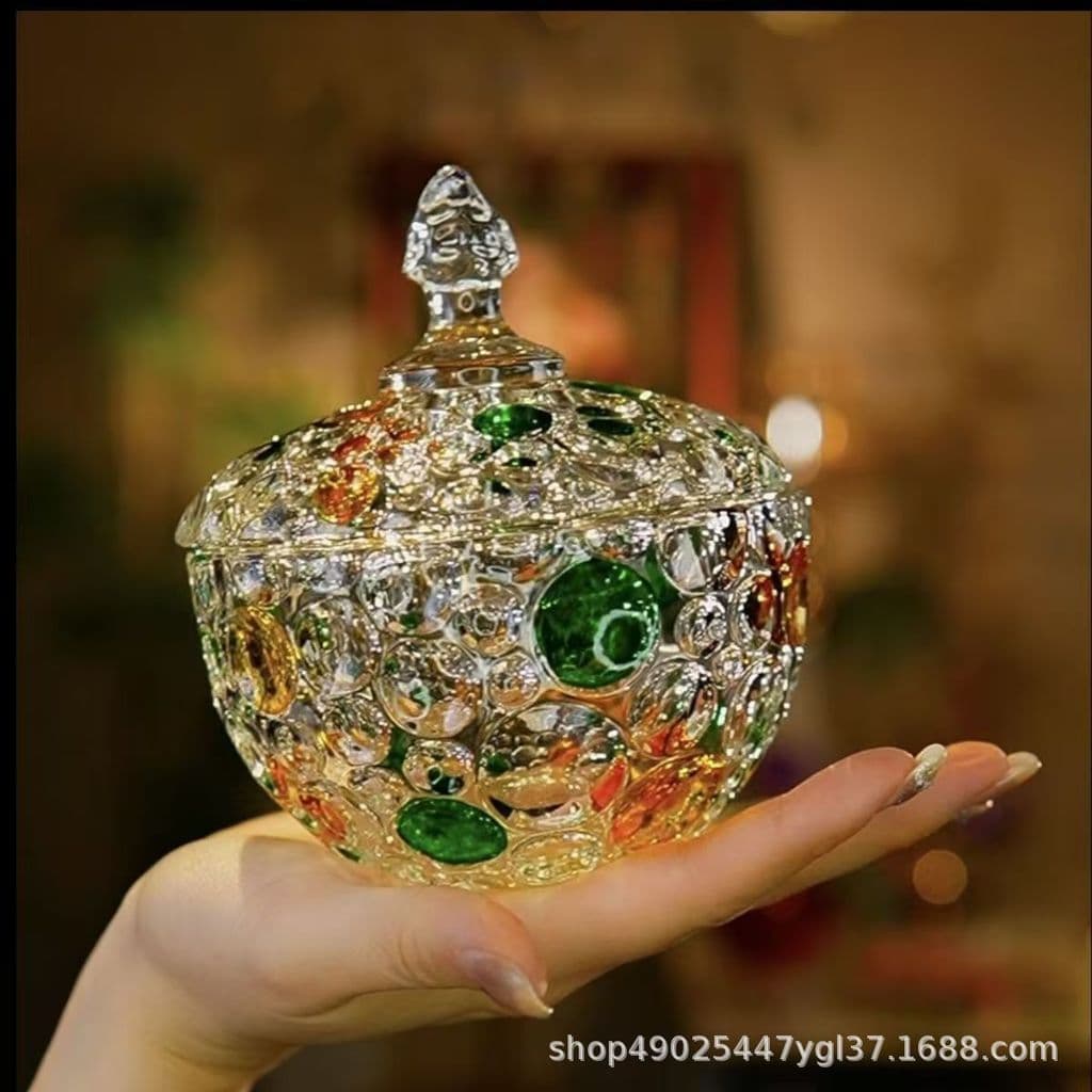 Pote de Vidro Colorido com Bolinhas, Design Criativo, Luxo Leve, Pote de Doces Pintado em Cor Pura, Pote de Armazenament
