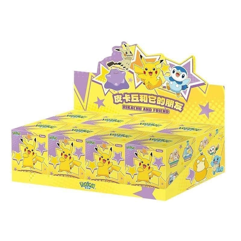 Estoque pronto Playismo Pokémon Pikachu e seus amigos Caixa misteriosa Figura Decoração de mesa de carro Brinquedo de pr