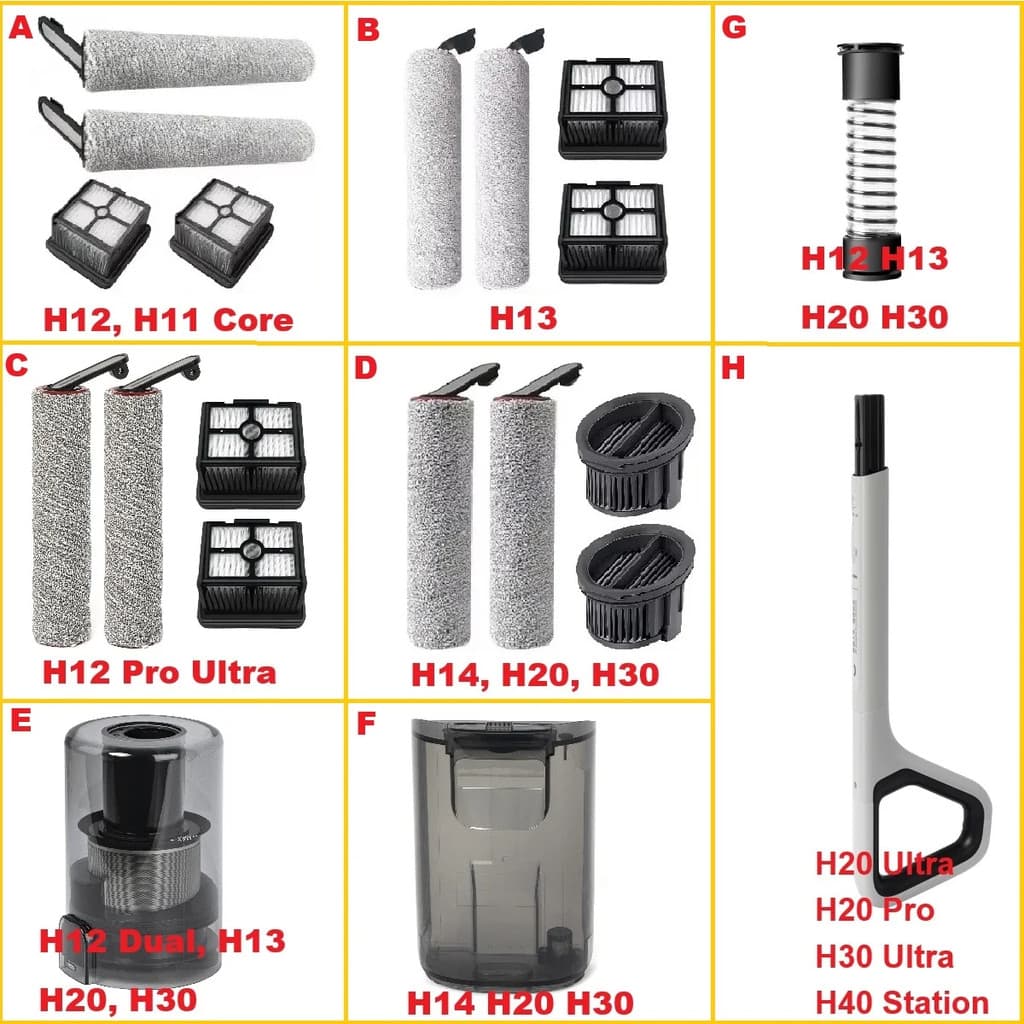 Para Dreame H14 Pro , H13 , H12 Ultra , H11Core , H20 , H30 Rolo De Escova De Aspirador De Pó , Filtro , Lixeira , Alça