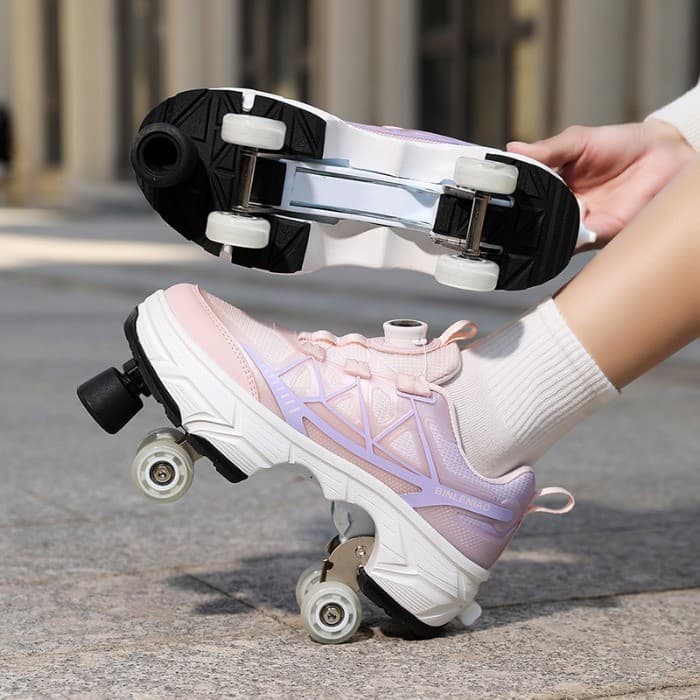 Patins Infantis De Quatro Rodas Ajustáveis Unissex Com Um Clique Dobrável Sapatos Esportivos De Rolo Adulto Novo Modelo