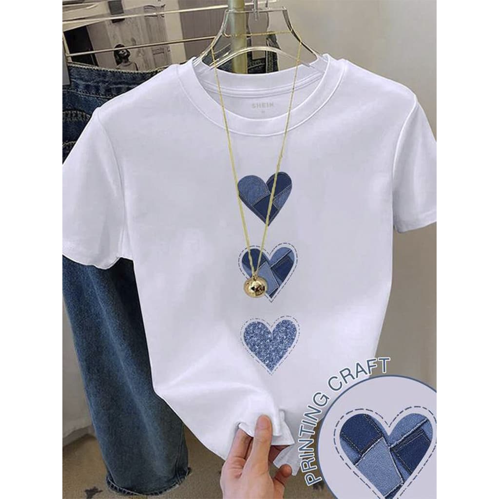 Tshirt Feminina Coração Azul - Camisa Streetwear Feminina Unissex 100% Algodão Plus Size