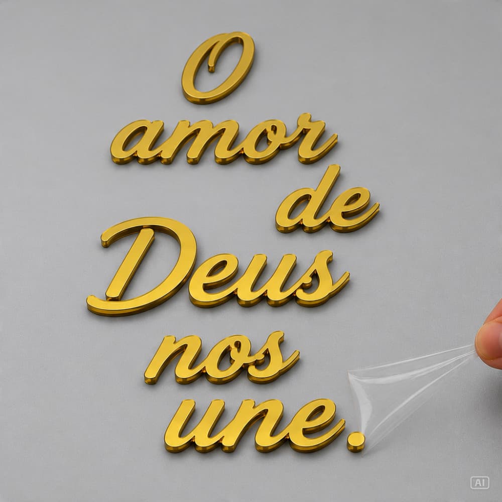 Frase O Amor De Deus Nos Une Acrílico Espelhado 30cm