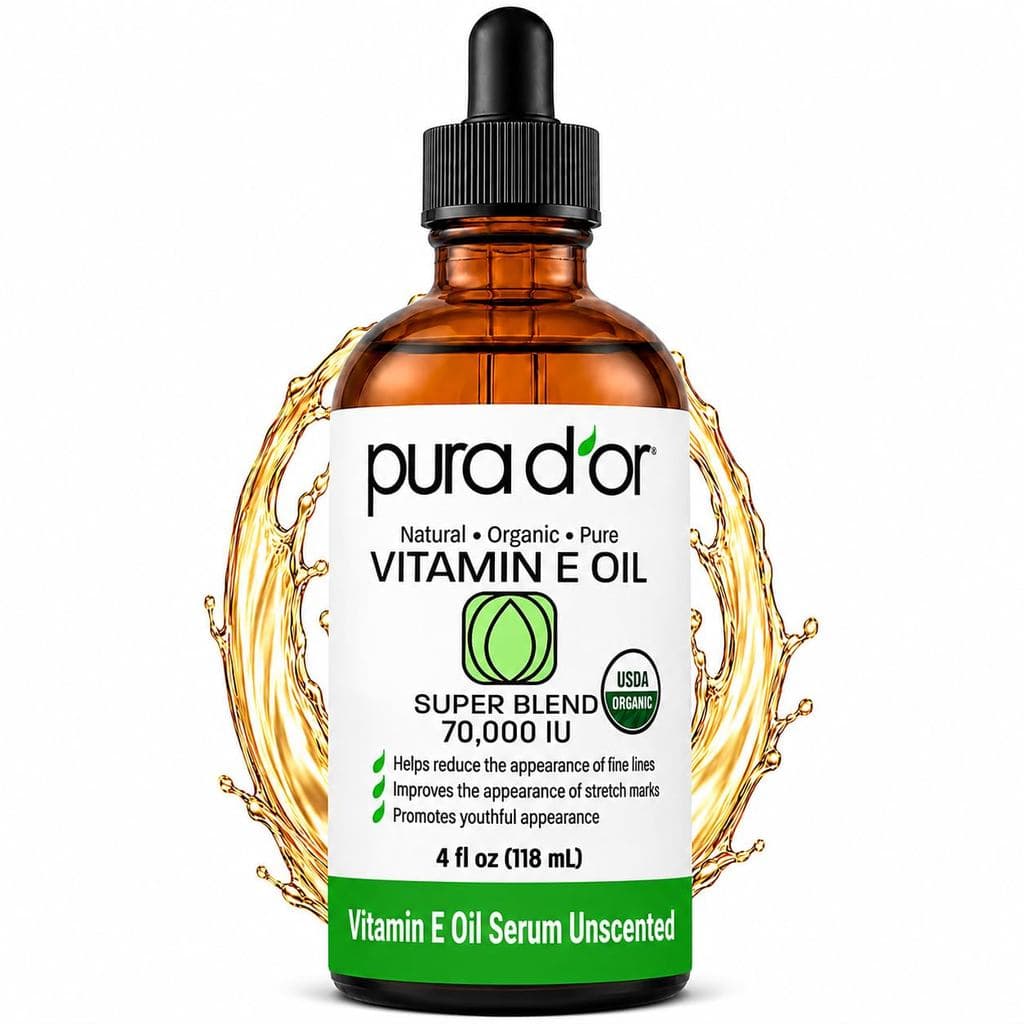 Óleo de Vitamina E Orgânico PURA D'OR 70.000 IU para Pele e Rosto, 4 onças